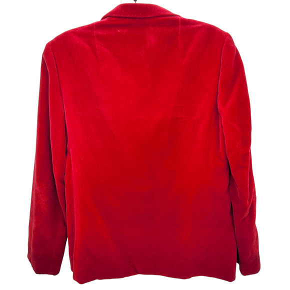 Vintage 70s Amelia Gray Red Velour Fitted Single Breasted Four Button Jacket - Picture 4 of 11